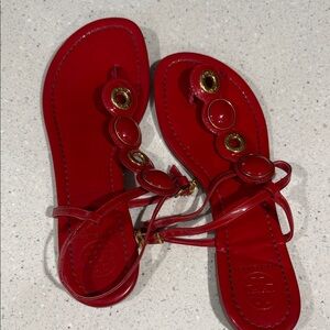 Tory Burch Red Sandals with Gold Accents